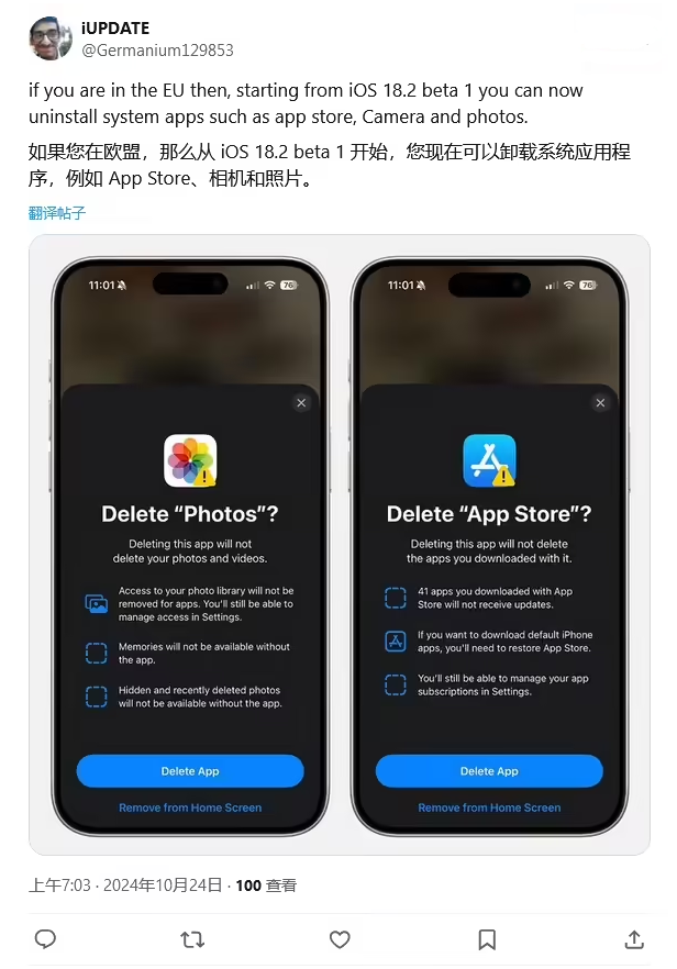 枣强苹果手机维修分享iOS 18.2 支持删除 App Store 应用商店 